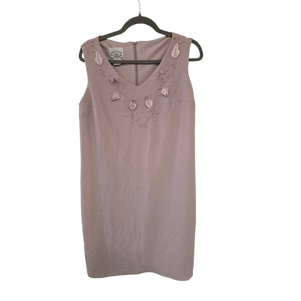 Vintage 90s Dillar 2XL Mauve Embroidered Floral Sleeveless Dress Y2K Romantic